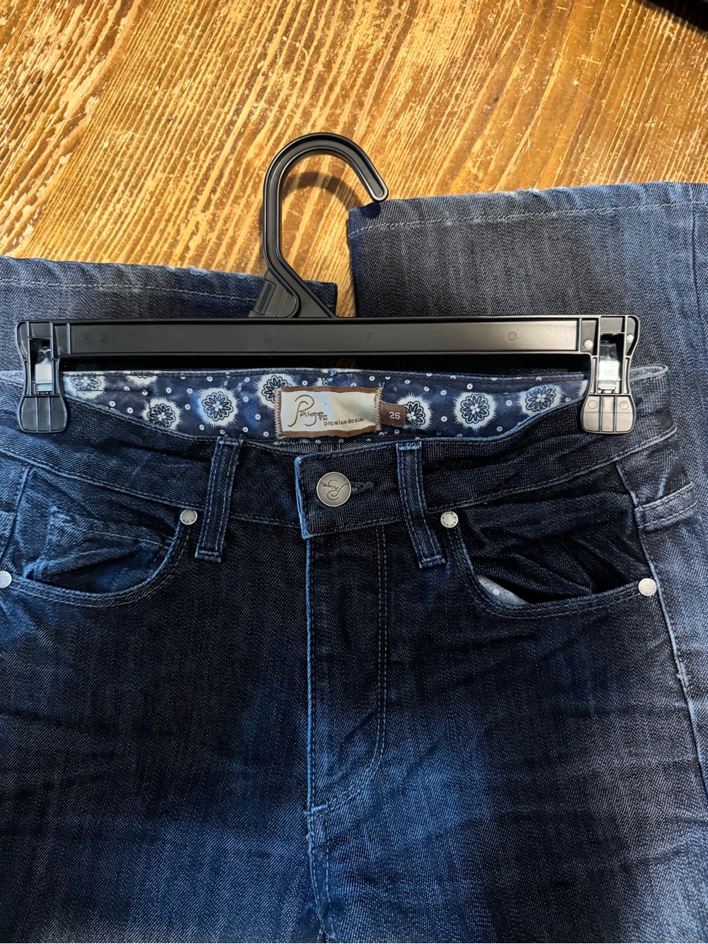 PAIGE Faded Dark Blue Flare Jeans - Picture 6 of 7